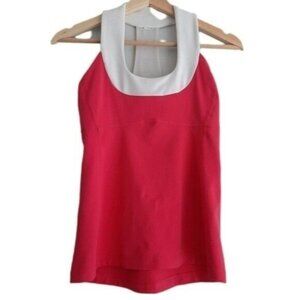 LULULEMON Scoop Neck Mesh T Back Tank Top Pink & White Sz 6